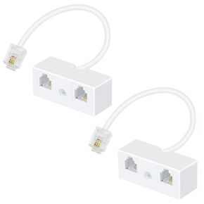 Lativu Phone Line Splitter, 2 Pack Phone Splitter for Landline, White RJ11 6P4C Splitter Male to Dual Female, Telephone Splitter 1 in 2 Out, Phone Jack Splitter Wireless