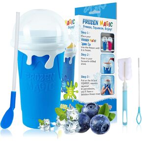 Slushy Maker Cup, Slushie Cup, Quick Frozen Magic Cup, 17oz/500ml Double Layers Slushie Maker Cup, Fasting Cooling Make And Serve Slushy Cup For Milk Shake, Smoothies, Slushies (Blue)