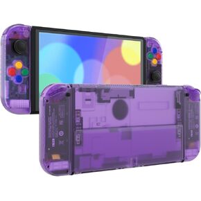 eXtremeRate DIY Full Set Shell for Nintendo Switch OLED, Replacement Console Back Plate & Kickstand, Custom NS Controller Housing with Full Set Buttons for Nintendo Switch OLED - Clear Atomic Purple in Kuwait