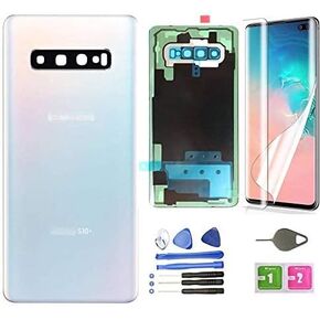 Galaxy S10 Plus Back Glass Cover Replacement Housing Door (Waterproof) with Camera Lens and Frame +Tape Parts for Samsung Galaxy S10 Plus S10+ SM-G975U/W/F/DS + Tools (Prism White)