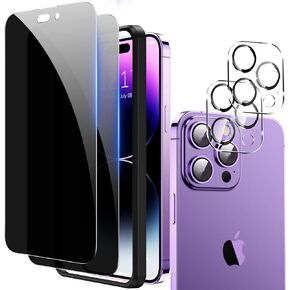 Fotbor for [2+2 Pack] iPhone 14 Pro Max Privacy Screen Protector with Camera Lens Protector, Privacy Screen with Easy Installation Kit, Anti Spy Private Tempered Glass Film 6.7 Inch