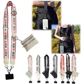 Phone Strap with Zippered Pouch, Waterproof Nylon CutePhone Lanyard Crossbody Wrist Strap, Suitable for Mobile Phone Wallet (Christmas Alphabet)