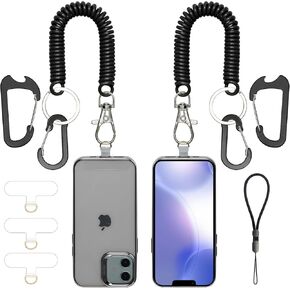 Phone Tether 3 Pcs Lanyard Case Patch Anti Theft Universal Phone Strap with Carabiner 2 Pcs Anti-Drop Outdoor Hiking Cycling Climbing for Men with Wrist Strap for iPhone Samsung Most Smartphones Black