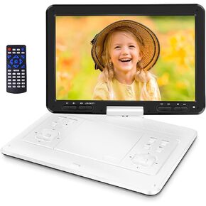HotHat 16.9'' Portable DVD Player with 6 Hrs Battery, 14.1'' HD Swivel Screen DVD Player Portable, New Screen Button Design, High Volume Speakers, Support Sync TV/Region Free/Multiple Discs, White