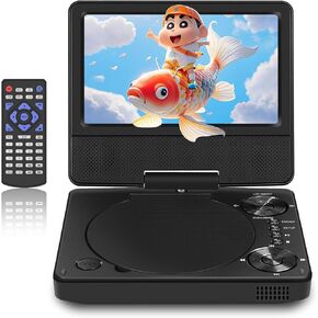 9.5" Portable DVD Player for Kids and Car, 7.5" Swivel Screen with 4-6 Hours Built-in Battery, Car DVD Player with Dual Speakers, Support Sync Screen to TV, USB/SD/Multiple Disc Formats