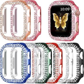 8 Pack Fvlerz Bling Case Compatible with Apple Watch Series 6 5 4 SE 44MM, Diamond Bumper Crystal Hard PC Frame for iWatch 44MM Rhinestone Face Cover Smartwatch Accessories Women Girls