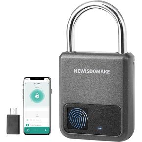 Fingerprint Padlock, Smart Padlock with Fingerprint or Remote Authorized Unlock, Biometric Lock Suitable for Luggage, Bookcase, Suitcase, Backpack, Bike, School Locker, Gym Locker Lock(Gray)