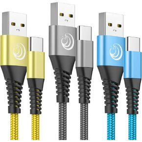 USB C Cable 10FT 3Pack Fast Charging Nylon Braided Long Type C Charger Cable for Samsung Galaxy S24 S23 S22 S21 S10 S9 S8 A02s A03s A11 A12 A13 A14 A21 A22 A32 A42 A53, Tablet, LG, Moto, TCL
