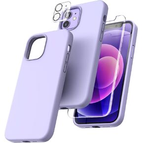TOCOL [5 in 1 Phone Cases for iPhone 12/12 Pro, with 2 Pack Screen Protector + 2 Pack Camera Lens Protector, Silicone Shockproof Phone Case [Anti-Scratch] [Drop Protection], Purple