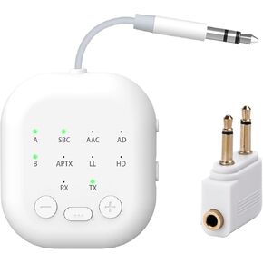 Bluetooth Transmitter Receiver,2-in-1 Airplane Bluetooth Adapter for TV PC MP3 Gym Switch,Support to 2 AirPods/Headphones,Bluetooth Receiver for Car/Home Stereo,with AptX Low Latency/HD