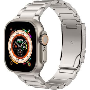 MoKo Titanium Band Compatible with Apple Watch Band 49mm 46mm 45mm 44mm 42mm iWatch Ultra2 Ultra SE 2 SE Series 10 9 8 7 6 5 4 3 2 1,Titanium Replacement Watch Band with Folding Clasp