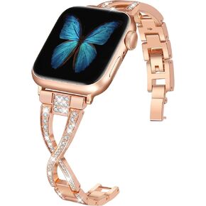 Bands for Apple Watch 38mm 40mm 41mm 42mm(Series10) Women Series 10 9 8 7 6 5 4 SE iwatch Band Bling Metal Bracelet Dressy Fancy Cute Strap Silver