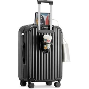Hardside Carry On Luggage with Spinner Wheels and Built-in TSA Lock Durable Suitcase Rolling Luggage with USB Port cup holder Carry-On 20Inch (Pink)