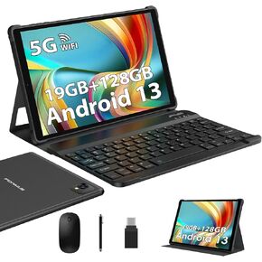 2025 Latest Android 14 Tablets,10.1 Inch Tablet with 36GB RAM 128GB ROM Expand 1TB, 8000mAh Battery, 8+13MP Camera IPS LCD Screen, Support WiFi 5GHz/BT5.0/GPS, 2 In 1 Android Tablet with Keyboard Blue