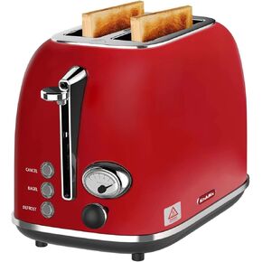 Toaster 2 slice, KitchMix Retro Stainless Steel Toaster with 6 Settings, 1.5 In Extra Wide Slots, Bagel/Defrost/Cancel Function, Removable Crumb Tray (Cream)