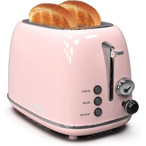 محمصة خبز بشريحتين، محمصة خبز من الفولاذ المقاوم للصدأ KitchMix Retro مع 6 إعدادات، فتحات واسعة للغاية 1.5 بوصة، وظيفة الخبز/إزالة الصقيع/الإلغاء، صينية فتات الخبز قابلة للإزالة (كريمي) in Kuwait