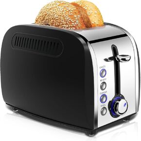 Toaster 2 Slices, Stainless Steel JEWJIO Retro Toaster with 1.5" Extra Wide Slot for 6 Bread Shades Setting/Bagel/Defrost/Reheat/Cancel Function/Removable Crumb Tray 800W, Classic Silver in Kuwait