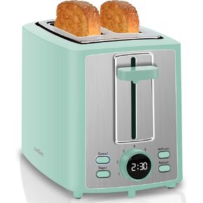 SEEDEEM Toaster 2 Slice, Bread Toaster with LCD Display, 7 Shade Settings, 1.４'' Variable Extra Wide Slots Toaster with Cancel, Bagel, Defrost, Reheat Functions, Removable Crumb Tray, 900W, Retro Red