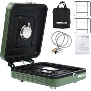 2 Burner Camping Stove with Carrying Bag, Foldable Propane Camp Stove with 17,200 BTU for Camping, Outdoor Cooking, Portable Gas Stove with Adjustable Burner for Tailgating, Backyard BBQ,Green