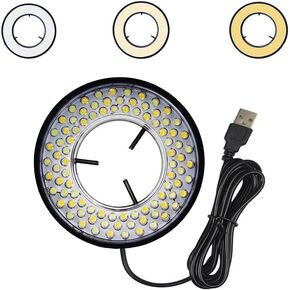 Light Microscope LED Ring Illuminator, USB Adjustable LED Ring Light for Industry Monocular Binocular Trinocular Stereo Microscope & Camera (CW WW 96 LED)