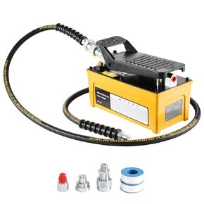 VEVOR Air Hydraulic Pump, 10,000 PSI 1/2 Gal Reservoir, NPT 3/8" Oil Outlet, NPT 1/4" Inlet, 6.6 ft Pipe, Foot Actuated Hydraulic Pump Air Treadle for Auto Body Frame Machines and Pulling Post, Orange
