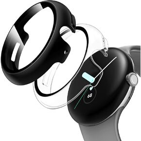 TAURI 2 Pack Hard Case for Pixel Watch 3 (2024)/Pixel Watch Series 2 1 41mm with 9H Tempered Glass Screen Protector, [Touch Sensitive] [Full Coverage] Slim Protective Cover for Pixel Watch 3, Clear