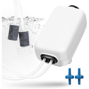 AQUANEAT Aquarium Air Pump, 100gal Fish Tank Air Bubbler, Adjustable Dual-Outlet Hydroponic Oxygen Aerator with Air Stones, Airline Tubing, Check Valves