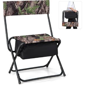 GYMAX Folding Hunting Chair, Portable Lightweight Camouflage Hunting Stool with Backrest, Storage Bag, Carry Handle & Shoulder Strap, Outdoor Hunting Blind Chair for Fishing Camping Hiking Backpacking