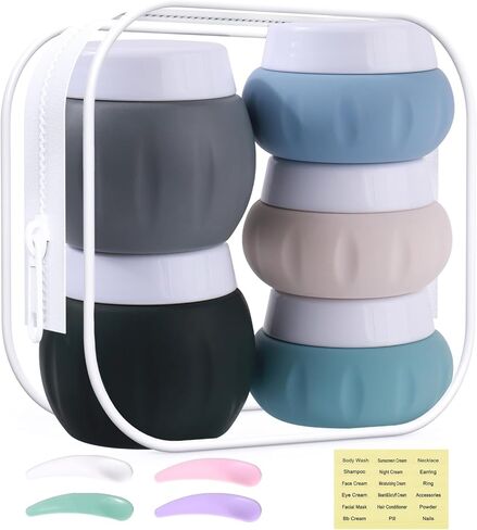 حاويات سفر لأدوات الزينة، معتمدة من إدارة أمن المواصلات الأمريكية، 1.7 أونصة 50 مل، برطمانات كريم سيليكون بحجم مناسب للسفر، خالية من البيسفينول أ، أساسيات سفر مانعة للتسرب مع غطاء لمستحضرات التجميل وكريم الجسم والوجه والمعكرون (4 عبوات) in Kuwait