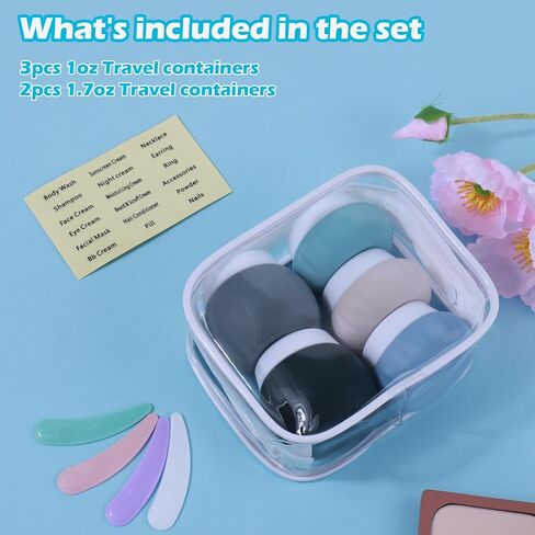 حاويات سفر لأدوات الزينة، معتمدة من إدارة أمن المواصلات الأمريكية، 1.7 أونصة 50 مل، برطمانات كريم سيليكون بحجم مناسب للسفر، خالية من البيسفينول أ، أساسيات سفر مانعة للتسرب مع غطاء لمستحضرات التجميل وكريم الجسم والوجه والمعكرون (4 عبوات) in Kuwait