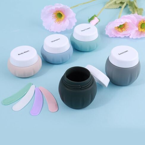 حاويات سفر لأدوات الزينة، معتمدة من إدارة أمن المواصلات الأمريكية، 1.7 أونصة 50 مل، برطمانات كريم سيليكون بحجم مناسب للسفر، خالية من البيسفينول أ، أساسيات سفر مانعة للتسرب مع غطاء لمستحضرات التجميل وكريم الجسم والوجه والمعكرون (4 عبوات) in Kuwait