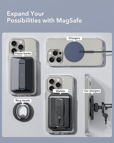 ESR for MagSafe Ring, Ultra-Thin (0.4mm) for MagSafe Sticker, 2 Pack Universal Magnetic Wireless Charger Conversion Kit for iPhone 16/15/14/13/12, Galaxy S23/S22, MagSafe Accessories, Black and Silver in Saudi Arabia