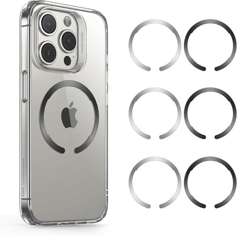 ESR for MagSafe Ring, Ultra-Thin (0.4mm) for MagSafe Sticker, 2 Pack Universal Magnetic Wireless Charger Conversion Kit for iPhone 16/15/14/13/12, Galaxy S23/S22, MagSafe Accessories, Black and Silver in Saudi Arabia