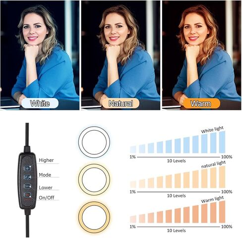 حلقة إضاءة مع حامل لتسجيل مؤتمرات الفيديو والكمبيوتر المحمول والمكتب، حلقة إضاءة سيلفي من Evershop مع حامل معدني قابل للتعديل وحامل هاتف لاجتماعات التكبير ومكالمات الفيديو والبث المباشر وTiktok/YouTube in Saudi Arabia