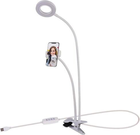 Selfie Ring Light with Cell Phone Holder Stand for Live Stream/Makeup, LED Camera Lighting [3-Light Mode] with Flexible Arms Compatible with All Cellphone Models and Android Phones (White) in Saudi Arabia