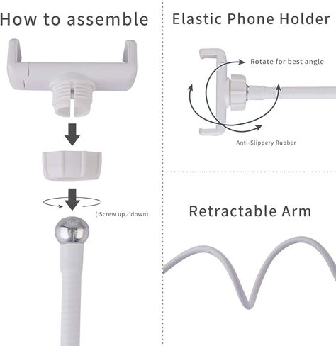 Selfie Ring Light with Cell Phone Holder Stand for Live Stream/Makeup, LED Camera Lighting [3-Light Mode] with Flexible Arms Compatible with All Cellphone Models and Android Phones (White) in Saudi Arabia