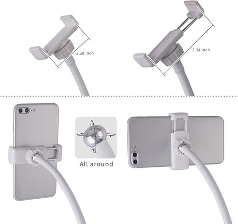 Selfie Ring Light with Cell Phone Holder Stand for Live Stream/Makeup, LED Camera Lighting [3-Light Mode] with Flexible Arms Compatible with All Cellphone Models and Android Phones (White) in Saudi Arabia
