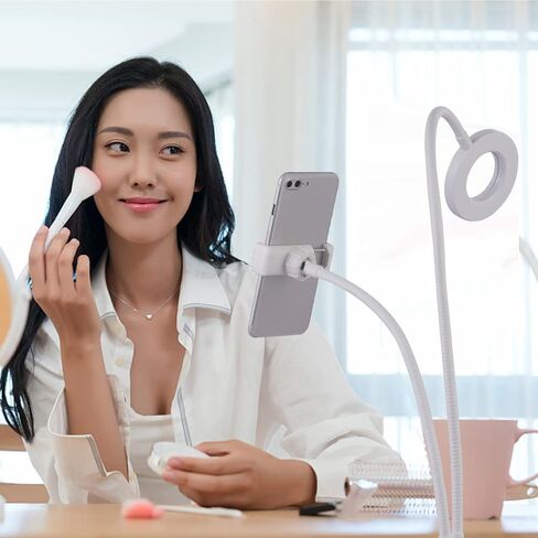 Selfie Ring Light with Cell Phone Holder Stand for Live Stream/Makeup, LED Camera Lighting [3-Light Mode] with Flexible Arms Compatible with All Cellphone Models and Android Phones (White) in Saudi Arabia