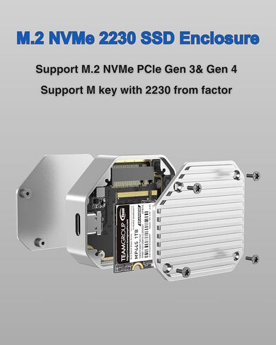 2230 SSD Enclosure, M.2 NVMe SSD Enclosure, 10Gbps USB-C 3.1, Supports M.2 M Key & B+M Key Size 2230mm External SSD Drive Enclosure | Light Grey in Kuwait
