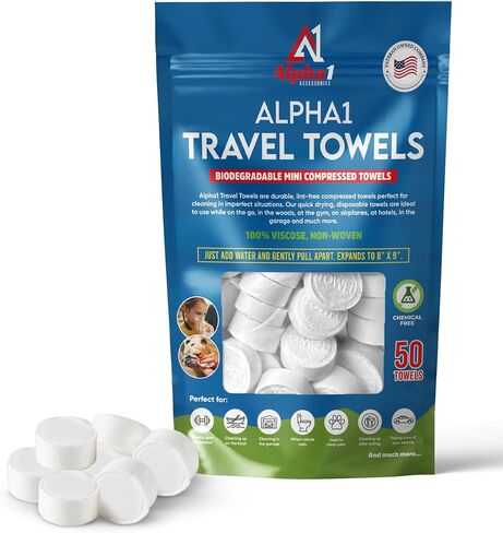 Compressed Towel Tablets - 50 Pack of Compressed Coin Towels 8" x 9" - Disposable Face Towel Wipes - Perfect for Camping, Traveling & Hiking in Saudi Arabia