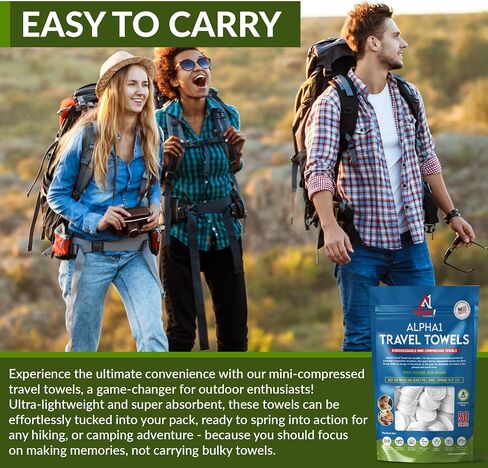 Compressed Towel Tablets - 50 Pack of Compressed Coin Towels 8" x 9" - Disposable Face Towel Wipes - Perfect for Camping, Traveling & Hiking in Saudi Arabia