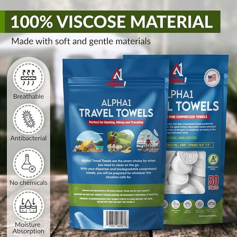 Compressed Towel Tablets - 50 Pack of Compressed Coin Towels 8" x 9" - Disposable Face Towel Wipes - Perfect for Camping, Traveling & Hiking in Saudi Arabia