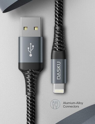 Dasku Lightning Cable 3ft 3Pack Nylon Braided Heavy Duty iPhone Charger Cord Black Compatible with 14/13 / 12/11 Pro Max/X/Xs Max/Xr /8 Plus/ 7 6S Plus 6 Plus/iPad Mini/Air in Kuwait