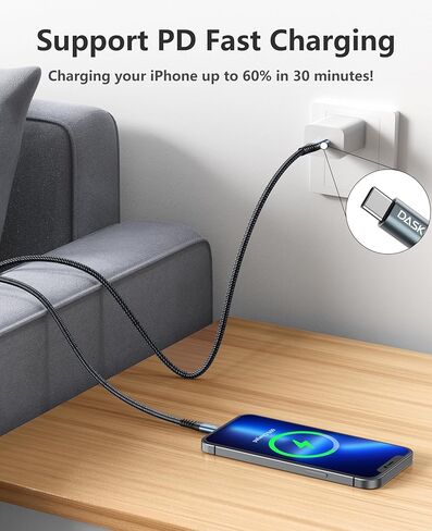 Dasku Lightning Cable 3ft 3Pack Nylon Braided Heavy Duty iPhone Charger Cord Black Compatible with 14/13 / 12/11 Pro Max/X/Xs Max/Xr /8 Plus/ 7 6S Plus 6 Plus/iPad Mini/Air in Kuwait