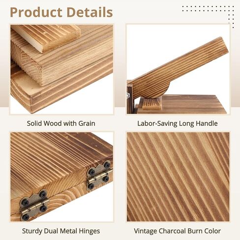 مكبس تورتيلا من الخشب الصلب الفحمي العتيق، صانع تورتيلا من الخشب الصلب مستطيل مقاس 6.5 × 5.1 بوصة، مكبس تورتيلا دقيق الخشب موفر للعمالة للتورتيلا المكسيكية محلية الصنع، روتي، بوريتوس، التاكو in Kuwait