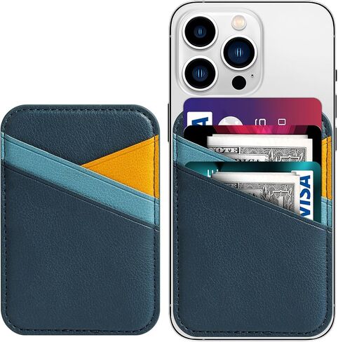 Miroddi for MagSafe Wallet, Magnetic Wallet Card Holder for iPhone 16/15/14/13/12 Series, 0.12" Ultra-Thin Leather Magnetic Phone Wallet, 3 Card Slots, Fits 3 Cards, Blue & Orange - Color Blocking in Saudi Arabia