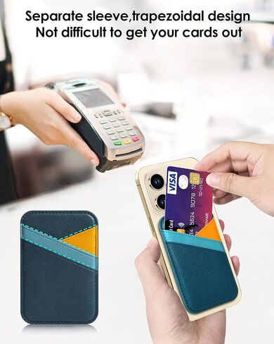 Miroddi for MagSafe Wallet, Magnetic Wallet Card Holder for iPhone 16/15/14/13/12 Series, 0.12" Ultra-Thin Leather Magnetic Phone Wallet, 3 Card Slots, Fits 3 Cards, Blue & Orange - Color Blocking in Saudi Arabia