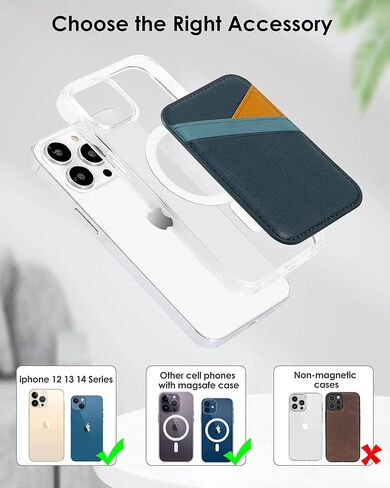 Miroddi for MagSafe Wallet, Magnetic Wallet Card Holder for iPhone 16/15/14/13/12 Series, 0.12" Ultra-Thin Leather Magnetic Phone Wallet, 3 Card Slots, Fits 3 Cards, Blue & Orange - Color Blocking in Saudi Arabia