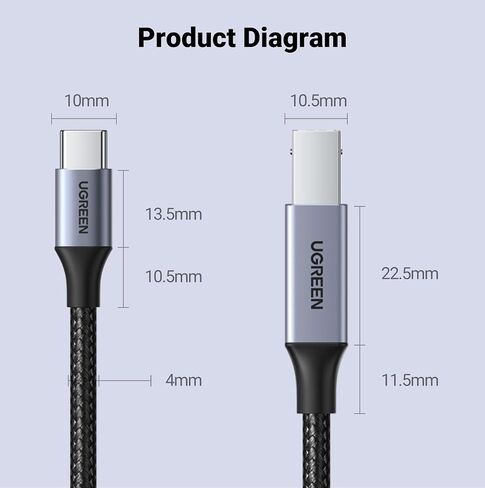 UGREEN USB B to USB C 3 FT Printer Cable, Nylon USB B to C Cord for MacBook Pro/Air, MIDI Cable Compatible with Yamaha Piano Keyboard, DAC, DJ Controller for iPad in Saudi Arabia