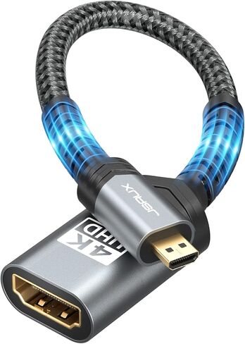 JSAUX Micro HDMI to HDMI Adapter, Micro HDMI Male to HDMI Female Adapter Cable, 4K@60Hz HDR 3D Dolby 18Gbps, Compatible for Nikon Zfc/GoPro Hero/Raspberry Pi 4/Sony A6000 and Other Action Camera-Grey in Saudi Arabia